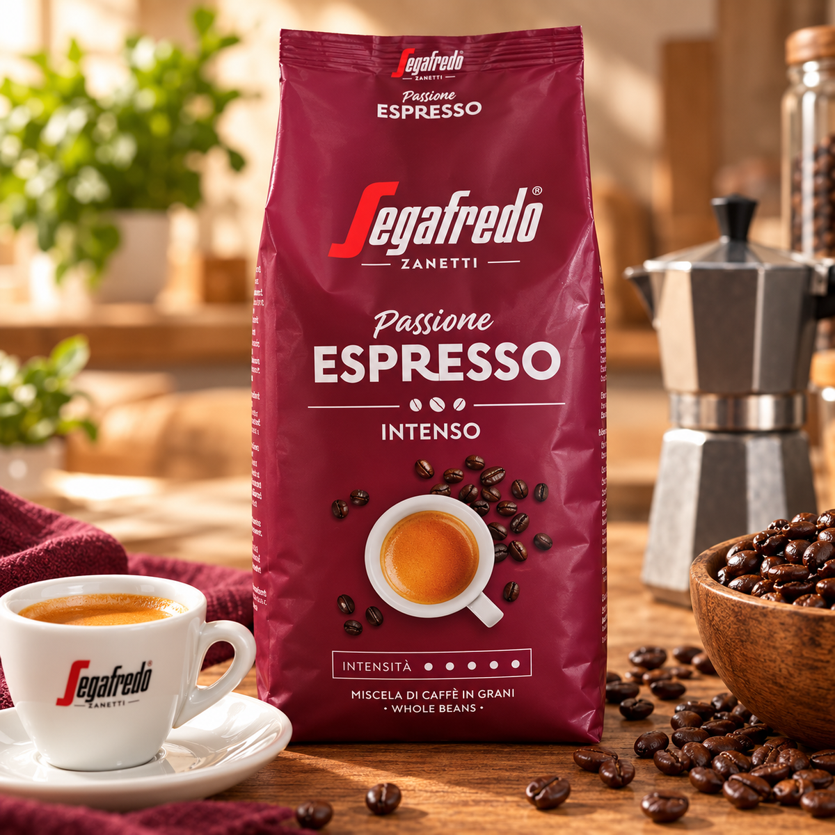 Segafredo Zanetti Passione Espresso Intenso 1 kg – Cafea Boabe pentru Espresso, Intensitate Ridicată