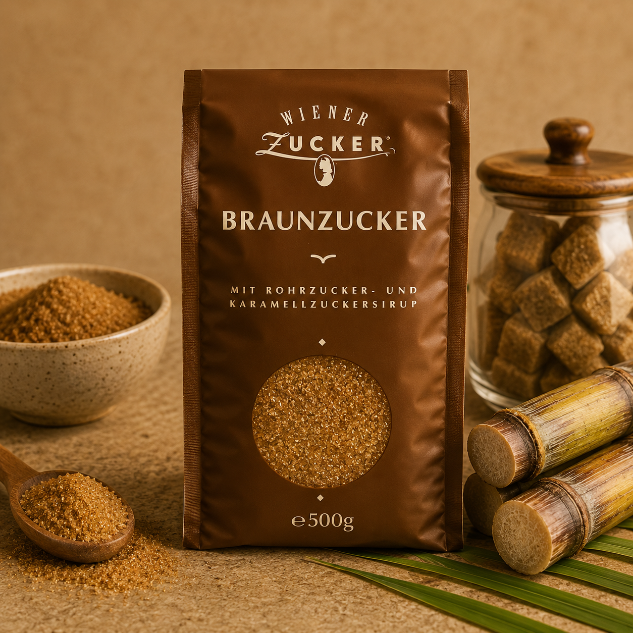 Zahăr Brun cu Sirop de Trestie de Zahăr și Caramel Wiener Zucker, 500 g