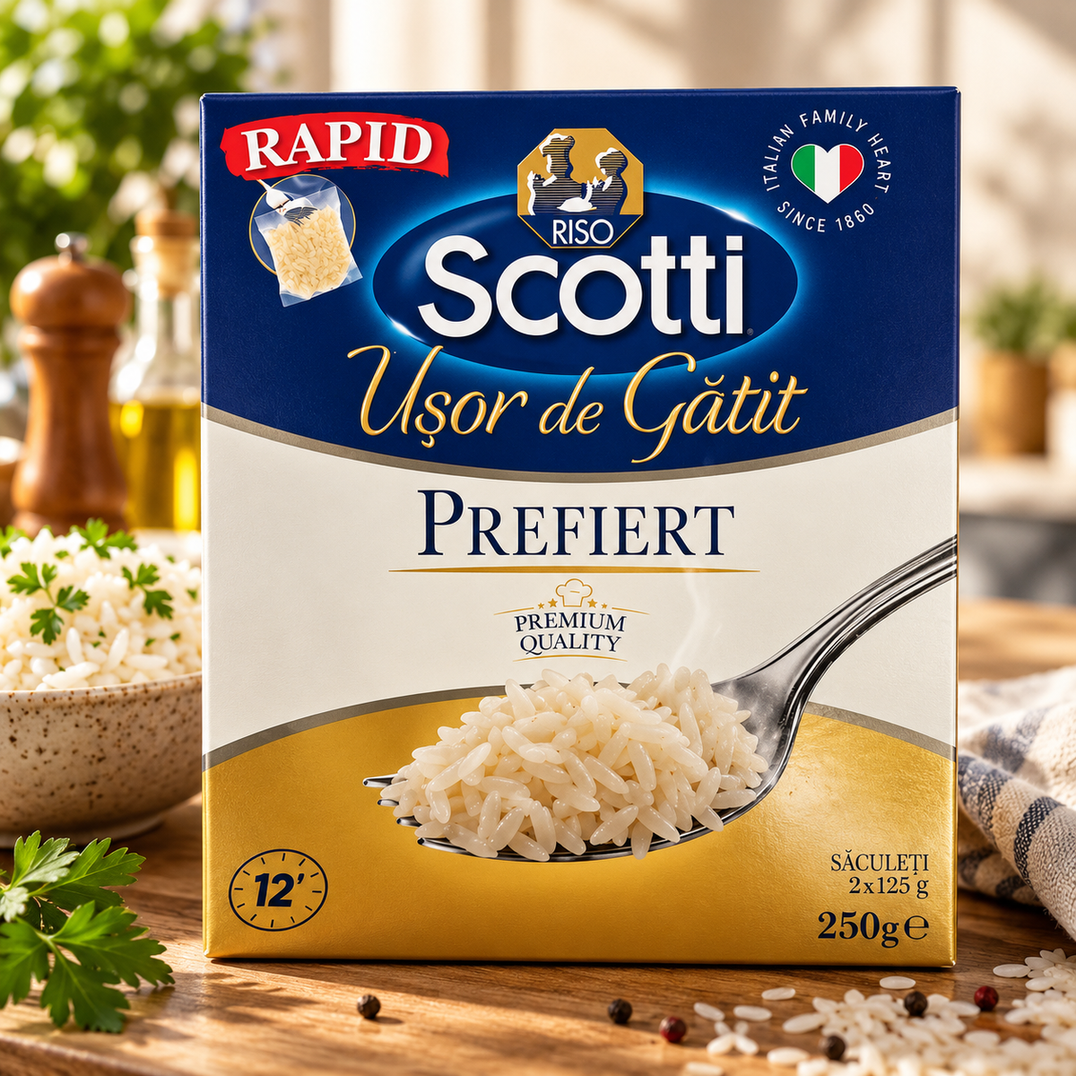 Orez Prefiert Riso Scotti Pentru Fierbere În Pungă, 250 g (2 × 125 g)