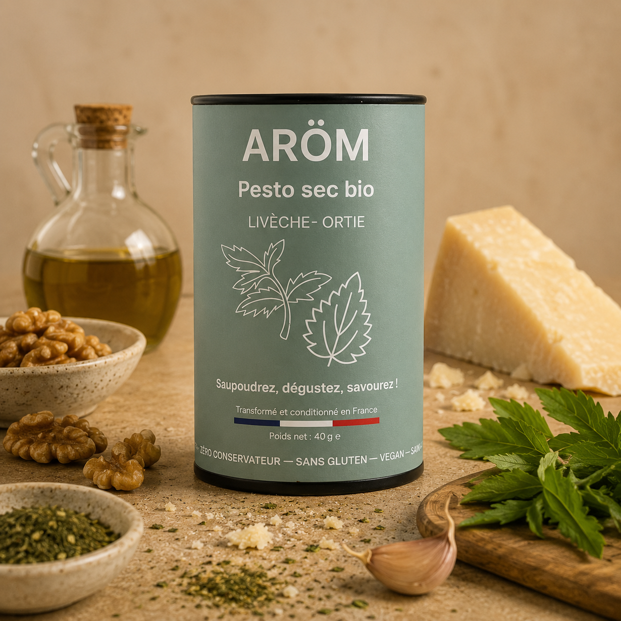 ARÖM Pesto Uscat Bio cu Leuștean și Urzică – 40 g