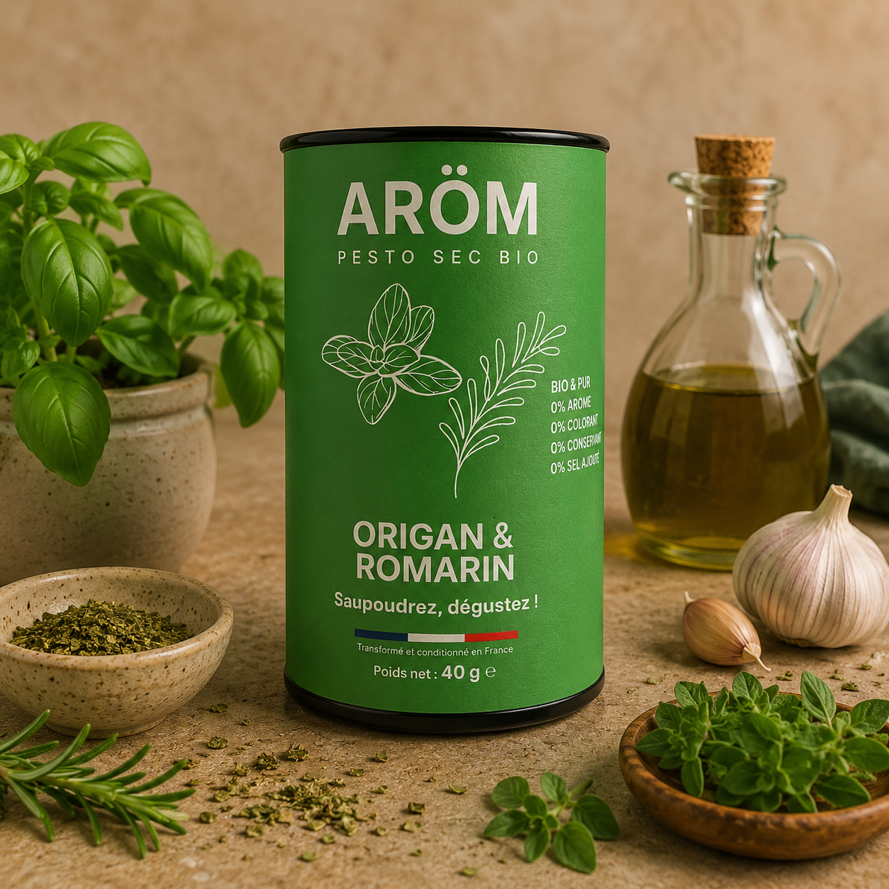 ARÖM Pesto Uscat Bio cu Oregano și Rozmarin – 40 g