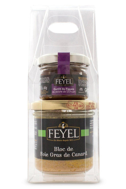 Bloc de foie gras de rață 120g + confit de smochine 60g – set gourmet Feyel