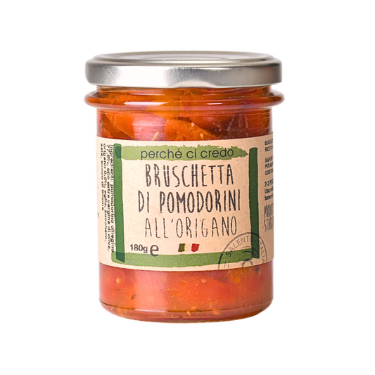 Bruschetta italiană cu roșii cherry și oregano – cremă tartinabilă mediteraneană, Perché ci Credo (180g)