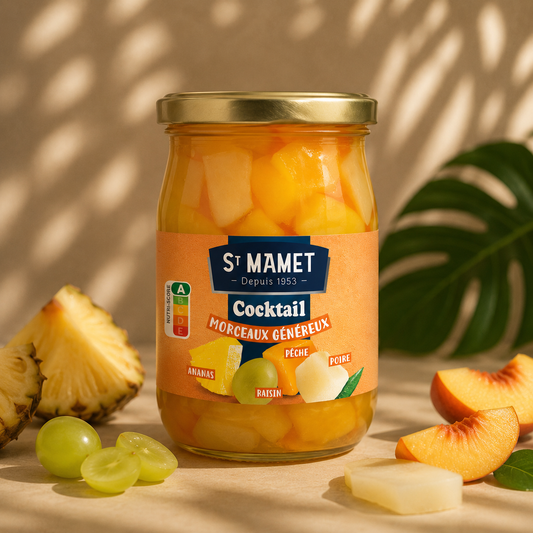 Cocktail de Fructe cu Ananas, Struguri, Piersici și Pere St Mamet 525g