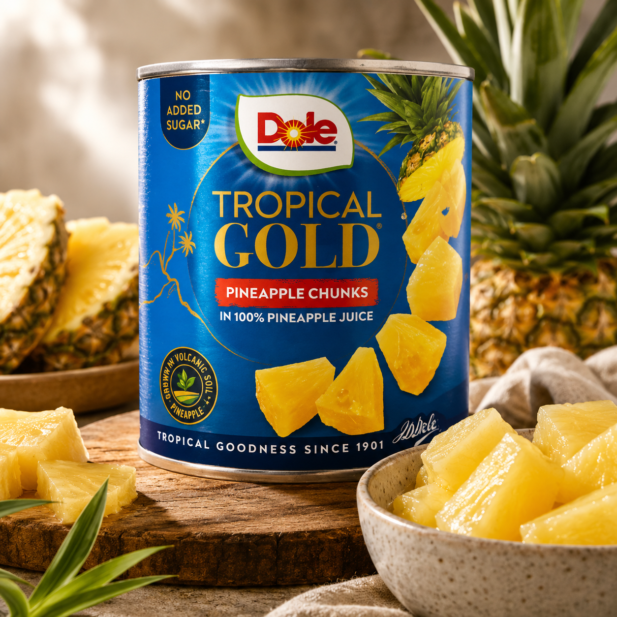 Dole Tropical Gold – Ananas Bucăți în Suc de Ananas, 432 g
