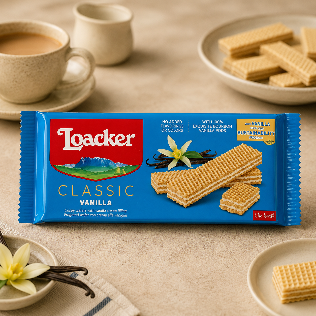 Napolitane Loacker Classic cu Cremă de Vanilie, 90 g