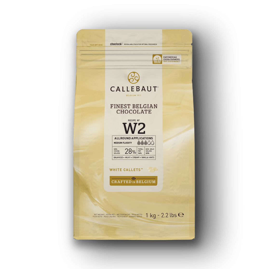 Ciocolată belgiană albă 28% cacao Callebaut Recipe W2 – 1 kg