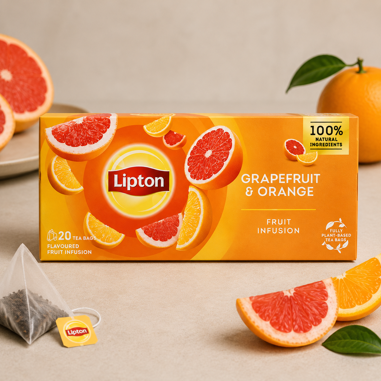 Lipton Grapefruit & Portocală – Infuzie de Fructe, 20 Pliculețe