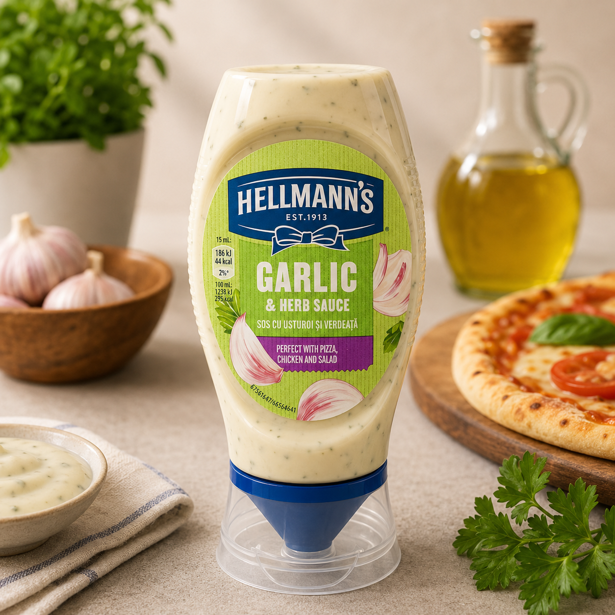 Sos Hellmann’s cu Usturoi și Verdețuri, 250 ml