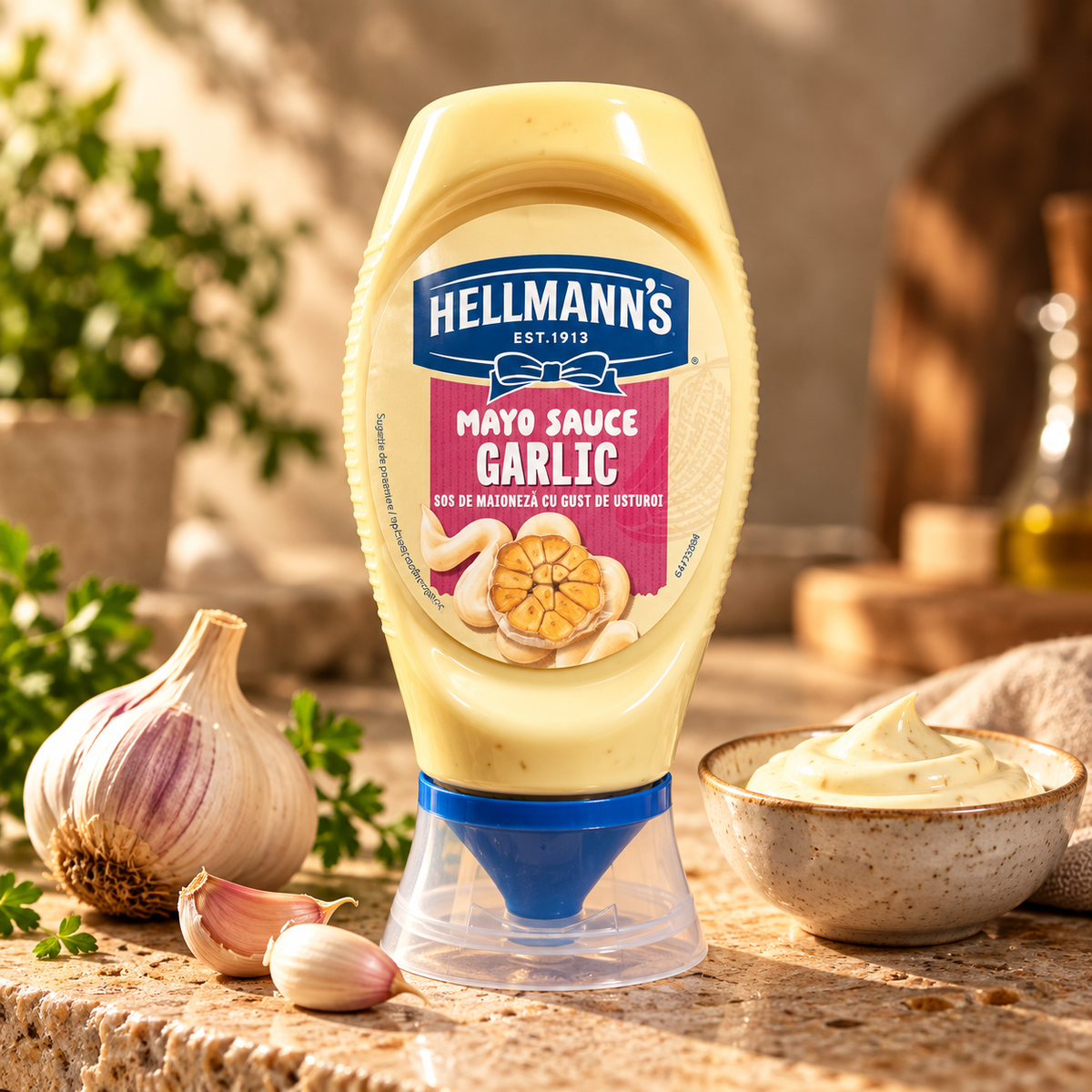 Hellmann’s Mayo Sauce Garlic – Sos de Maioneză cu Gust de Usturoi, 250 ml