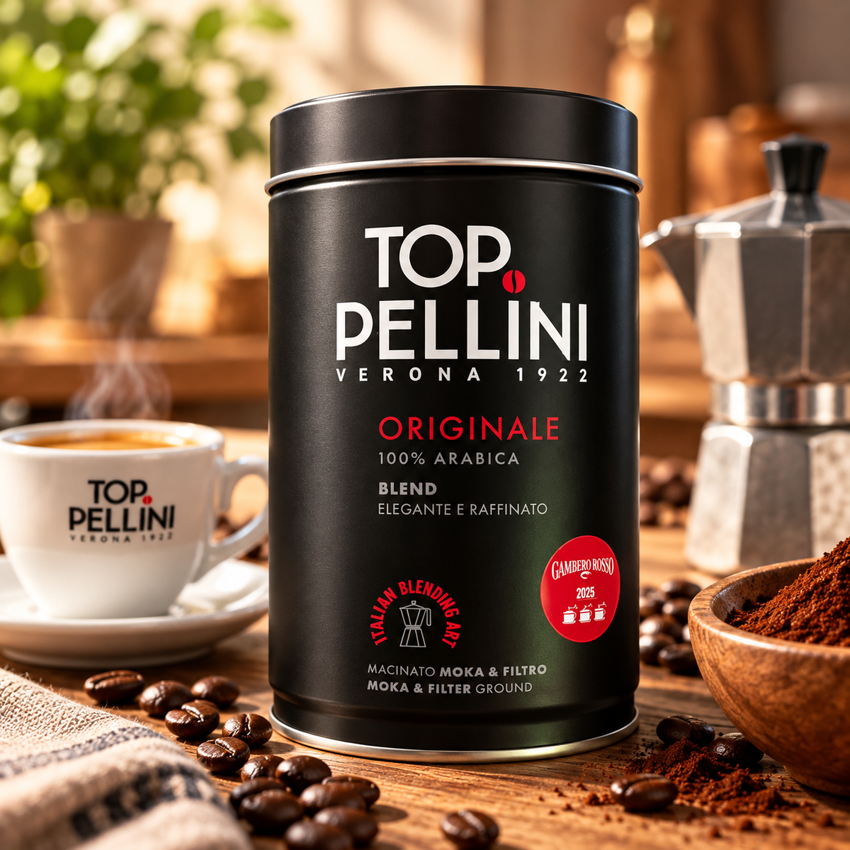 Pellini Originale 250 g – Cafea Măcinată 100% Arabica pentru Moka și Filtru, Blend Elegant și Rafinat