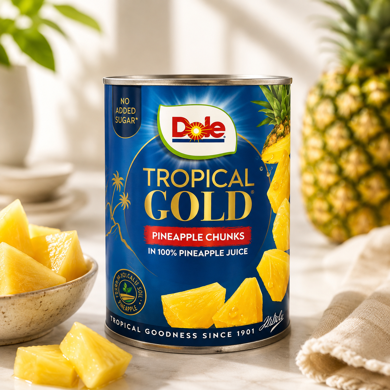 Dole Tropical Gold – Ananas Bucăți în Suc de Ananas, 567 g