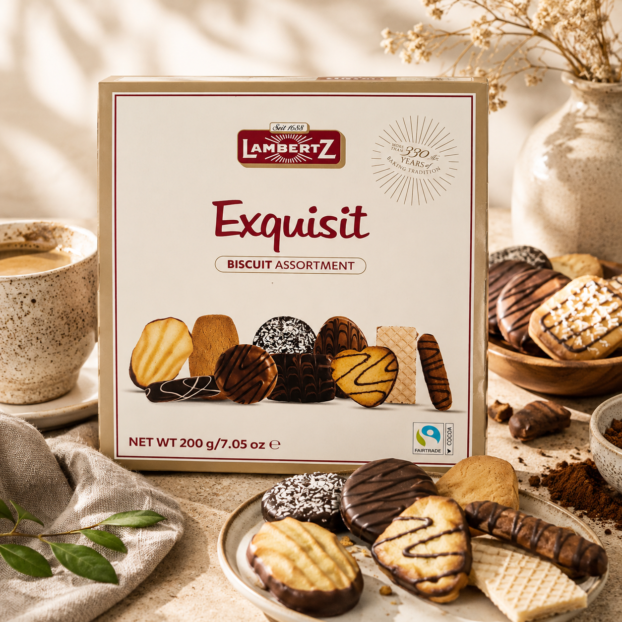 Lambertz Exquisit – Biscuiți Asortați cu Ciocolată și Ciocolată cu Lapte, 200 g