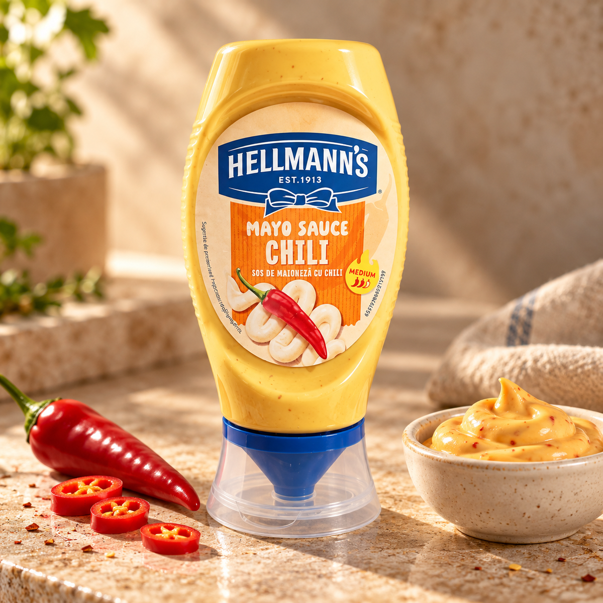 Hellmann’s Mayo Sauce Chili – Sos de Maioneză cu Chili, Picant Mediu, 250 ml