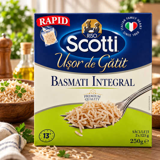 Orez Basmati Integral Riso Scotti Pentru Fierbere În Pungă, 250 g (2 × 125 g)