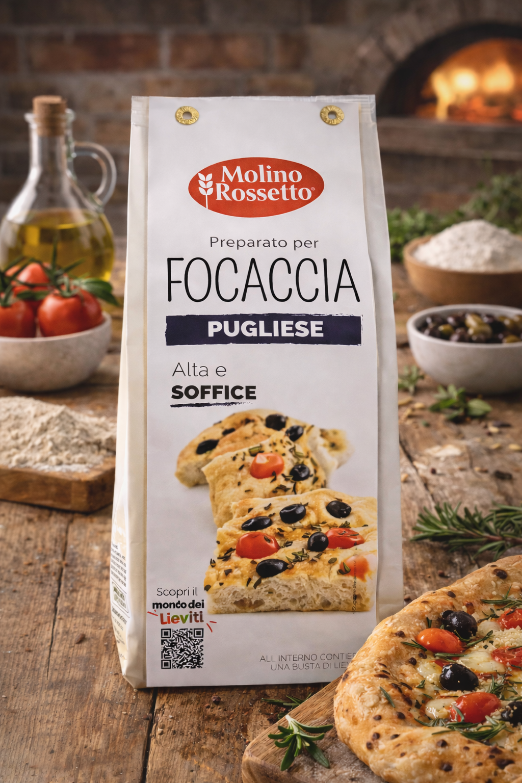 Mix Italian Pentru Focaccia Pugliese Molino Rossetto 500g – textură pufoasă, dospire ușoară