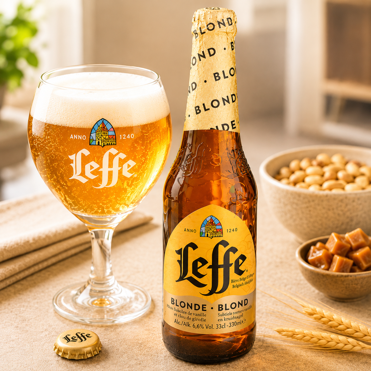 Bere Leffe Blonde Belgiană 6,6%, 330 ml