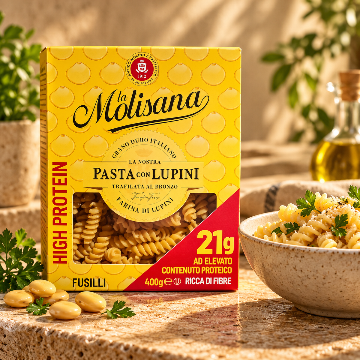 La Molisana Fusilli cu Făină de Lupin – Paste Italiene High Protein, 400 g