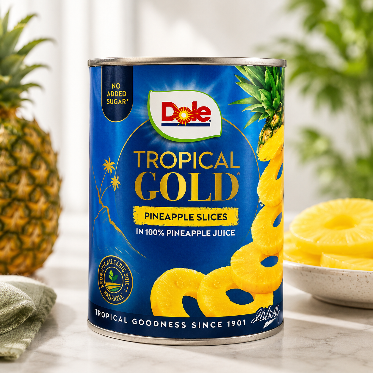 Dole Tropical Gold – Felii de Ananas în Suc de Ananas, 567 g