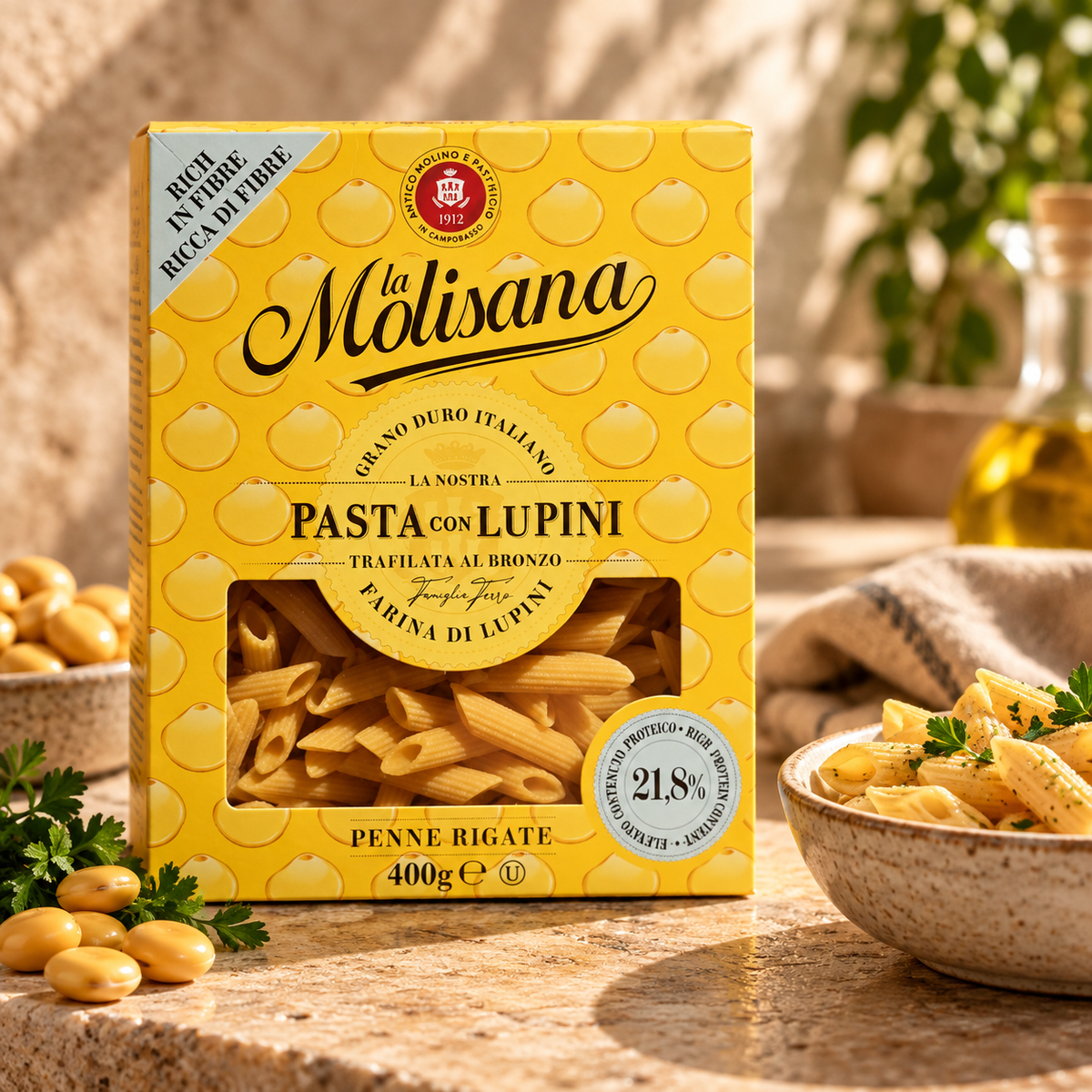 La Molisana Penne Rigate cu Făină de Lupin – Paste Italiene High Protein, 400 g