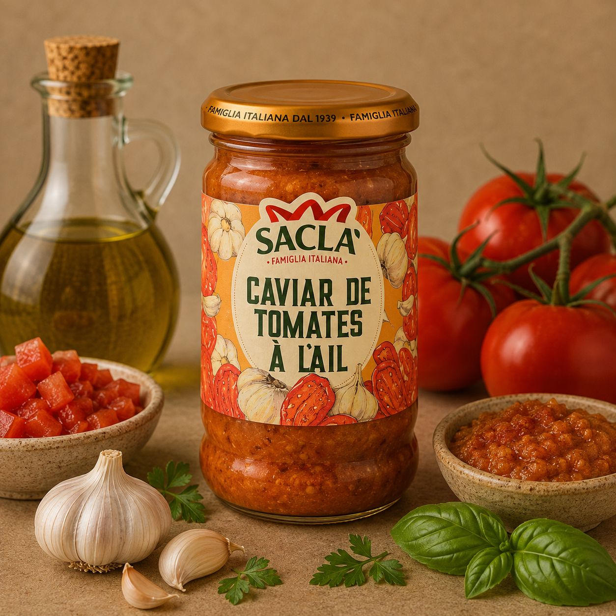 Saclà Sos Caviar de Roșii cu Usturoi, 190 g – Sos Italian pentru Paste