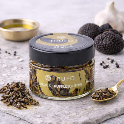 Trufe Negre Julienne Trufo 100g – fâșii fine de trufe în ulei, delicatesă gourmet