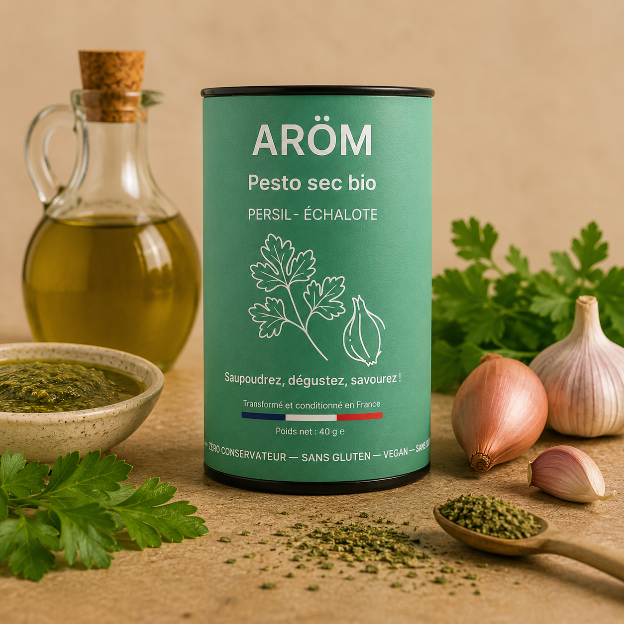 ARÖM Pesto Uscat Bio cu Pătrunjel și Șalotă – 40 g