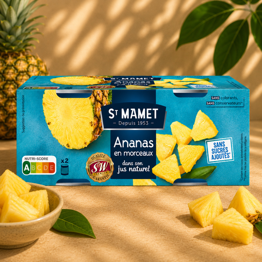 Ananas Bucăți în Suc Natural St Mamet – 2x225g