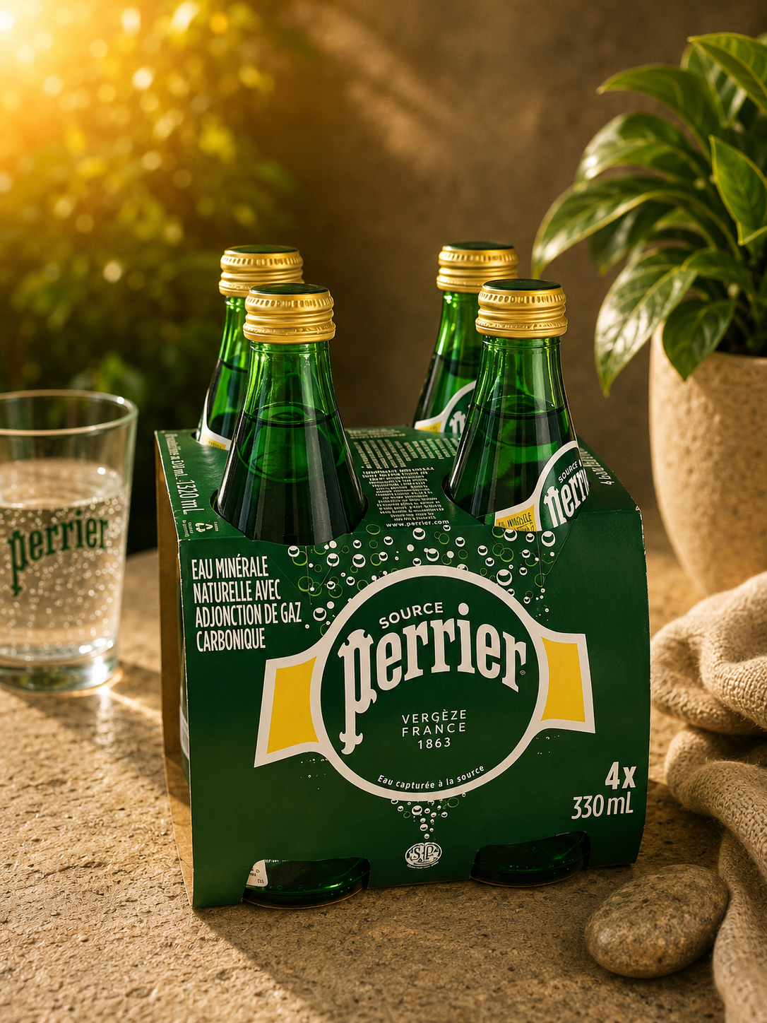 Apă Minerală Carbogazoasă Perrier 4x330ml - apă premium franceză în sticlă