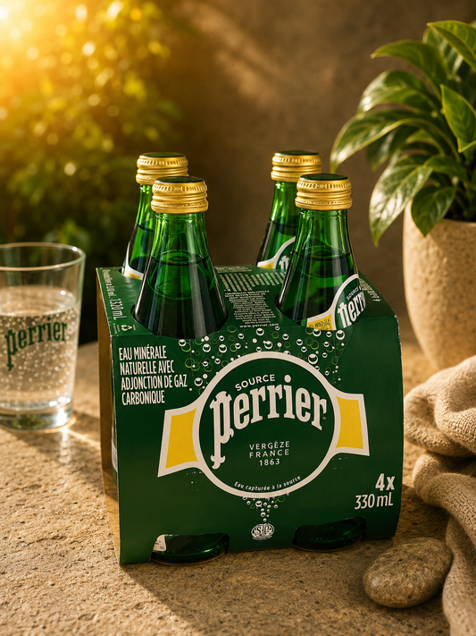 Apă Minerală Carbogazoasă Perrier 4x330ml - apă premium franceză în sticlă