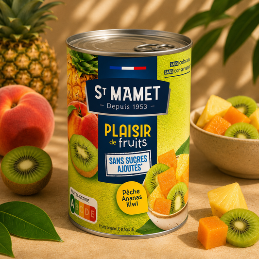 Cocktail de Fructe cu Piersică, Ananas și Kiwi Fără Zahăr Adăugat St Mamet 412g