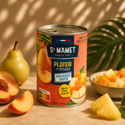 Cocktail de Fructe cu Piersică, Pere și Ananas Fără Zahăr Adăugat St Mamet 412g