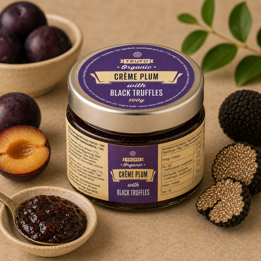 Cremă de Prune cu Trufe Negre Trufo Organic 100g – delicatesă gourmet dulce-sărată