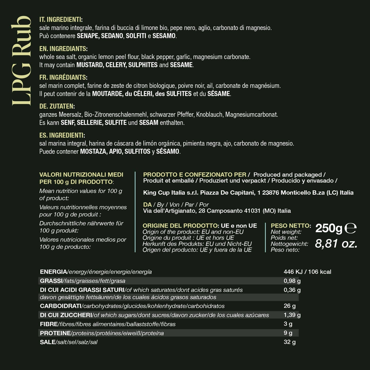 LPG Rub - Condiment Premium cu Lămâie Siciliană pentru Grill și Preparate Gourmet 70g