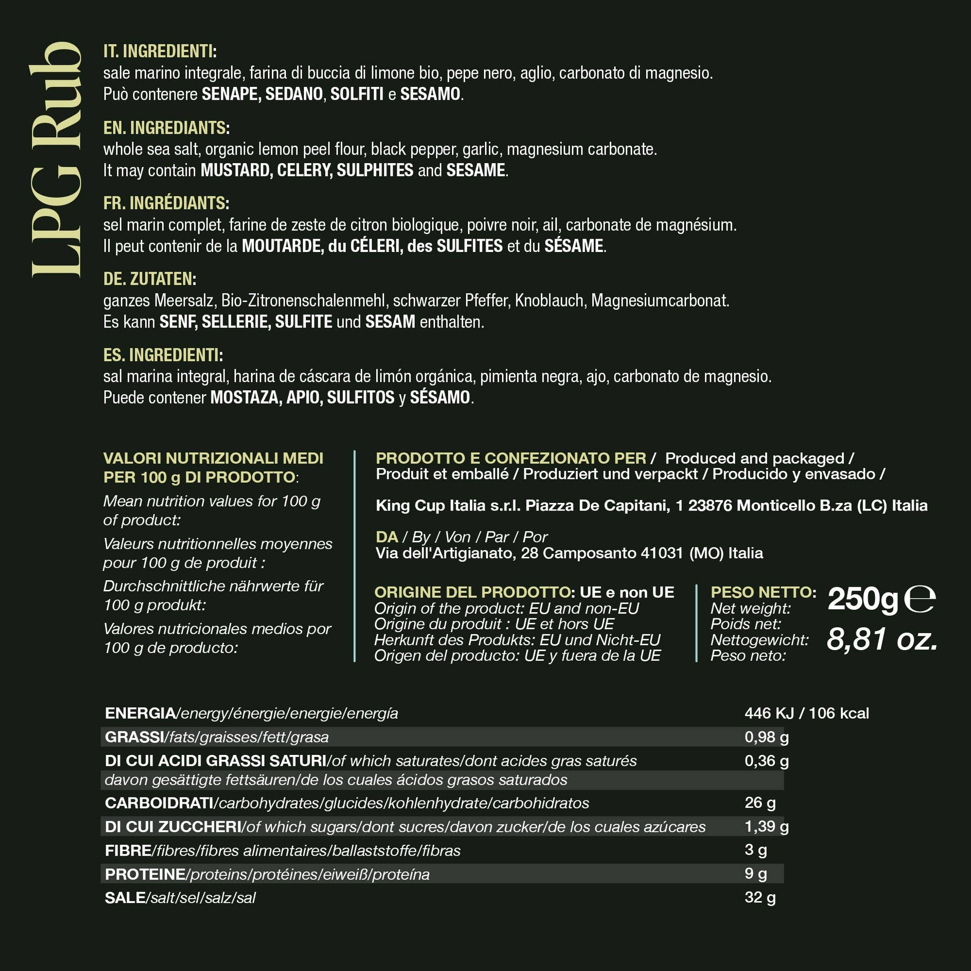 LPG Rub - Condiment Premium cu Lămâie Siciliană pentru Grill și Preparate Gourmet 70g