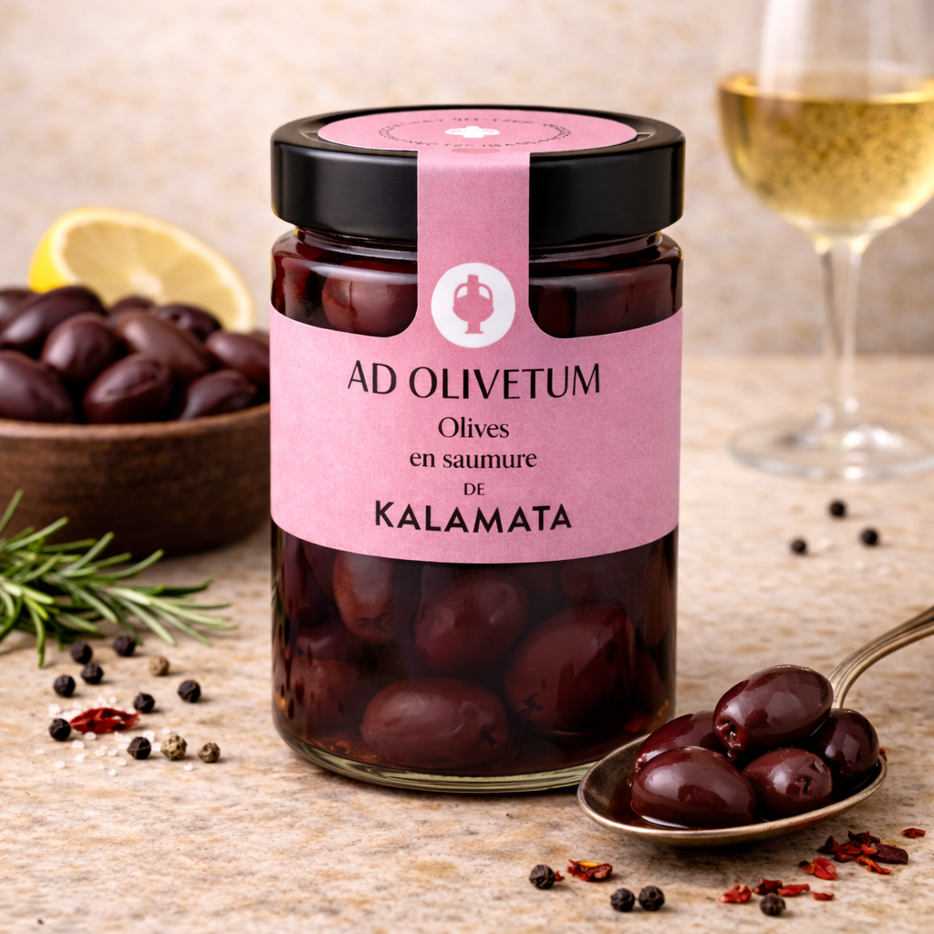 Măsline Kalamata în saramură şi EVOO – Ad Olivetum (200 g)