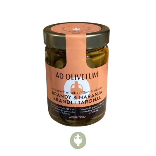 Măsline Verzi în Saramură Fără Sâmburi cu Brandy și Portocale 180g | Ad Olivetum.