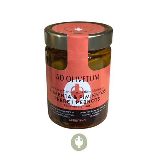 Măsline Verzi în Saramură cu Chili și Paprika Afumată, Fără Sâmburi 180g | Ad Olivetum.