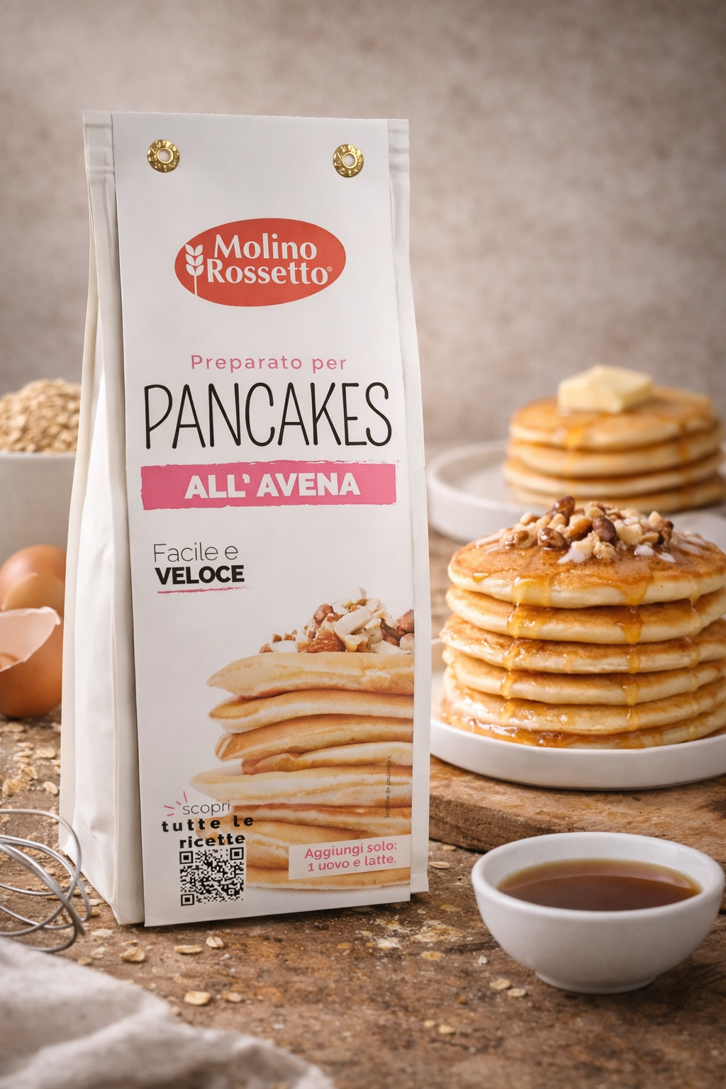 Mix Pancakes cu Făină de Ovăz Molino Rossetto – Rețetă Rapidă 250g