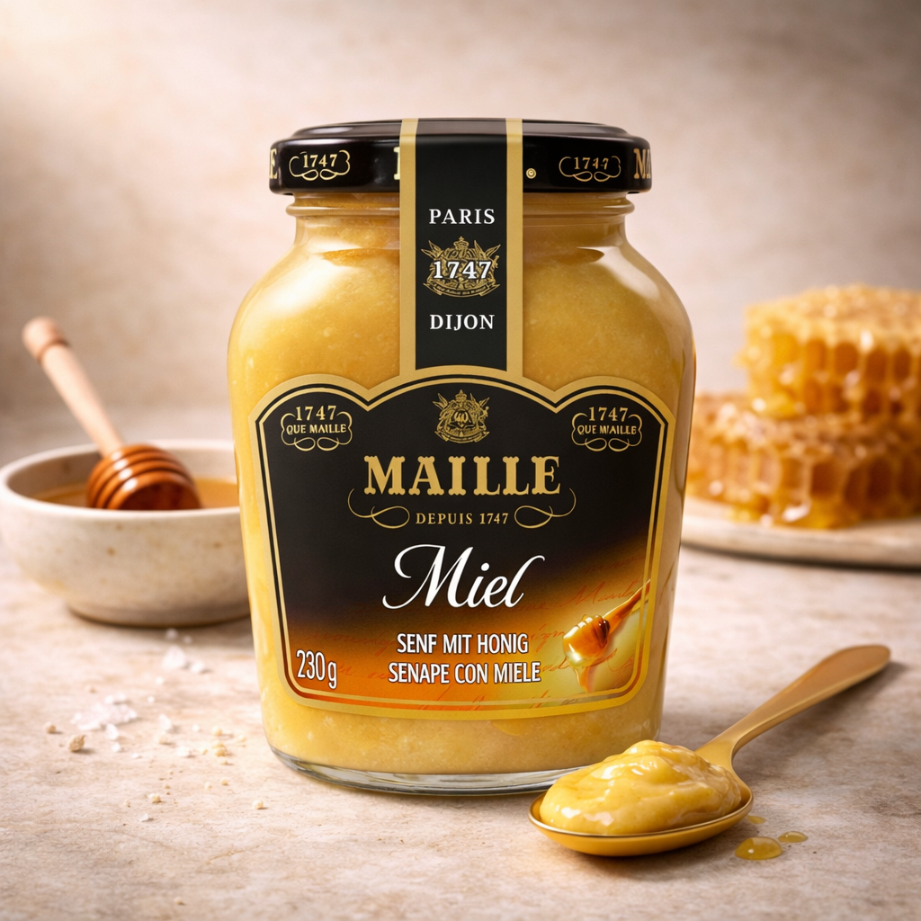 Muștar Dijon Maille cu Miere 210g – Gust Echilibrat Dulce-Picant