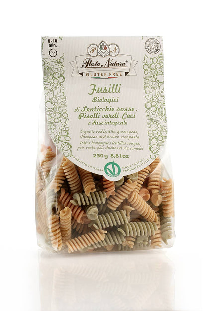 Paste Bio Fără Gluten din Linte, Mazăre și Năut – Fusilli 250g