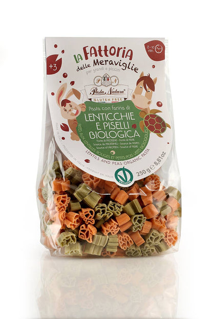 Paste Bio Fără Gluten din Linte Roșie și Mazăre – Animale 250g