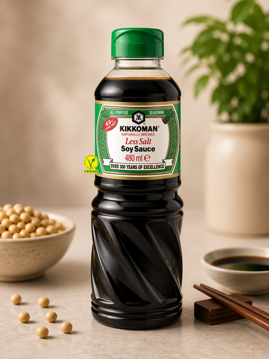 Sos de soia Kikkoman Less Salt 480ml – fermentat natural, cu mai puțină sare