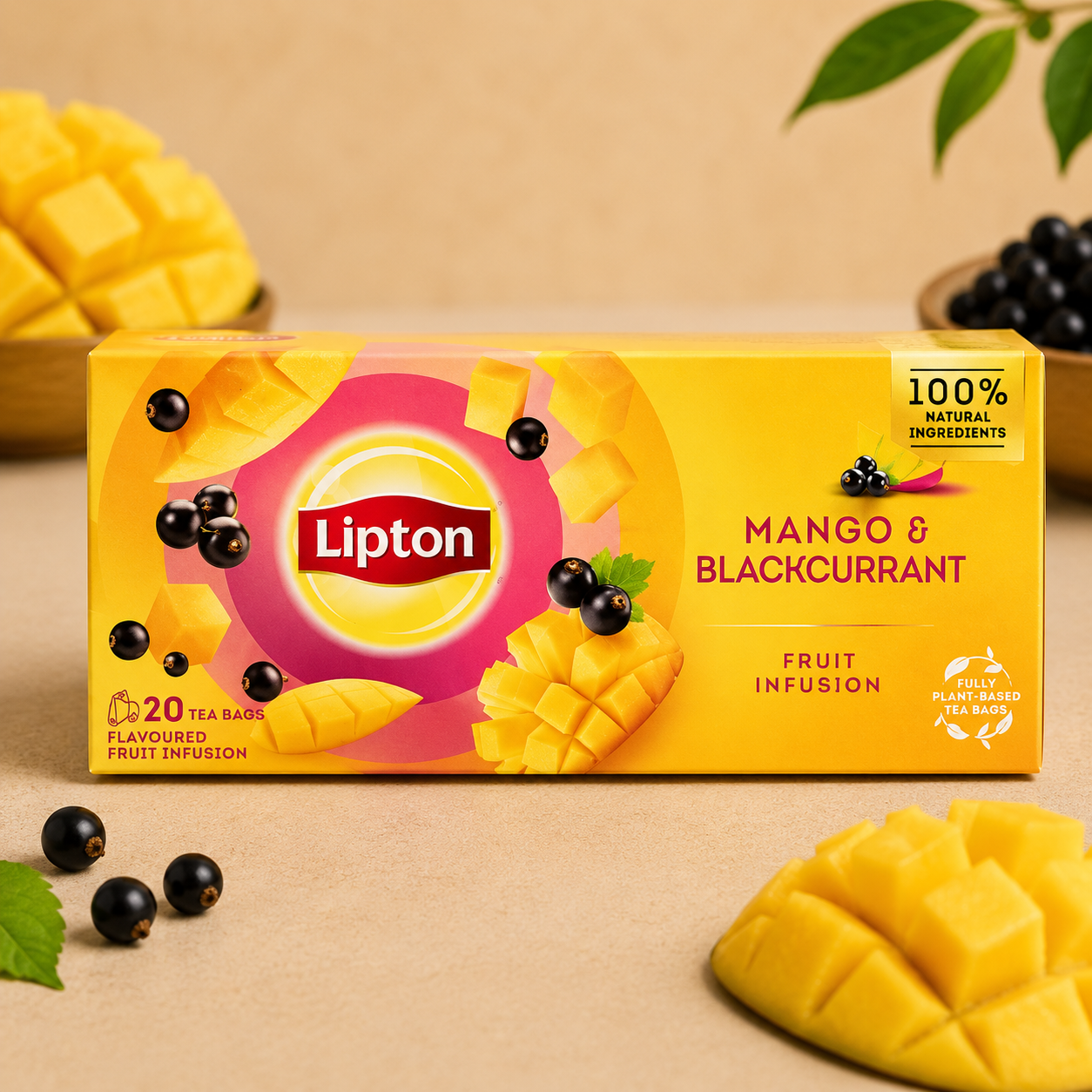 Lipton Mango & Coacăze Negre – Infuzie de Fructe, 20 Pliculețe