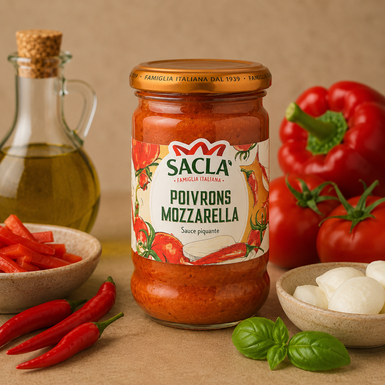 Saclà Sos cu Ardei și Mozzarella, 190 g – Sos Italian pentru Paste