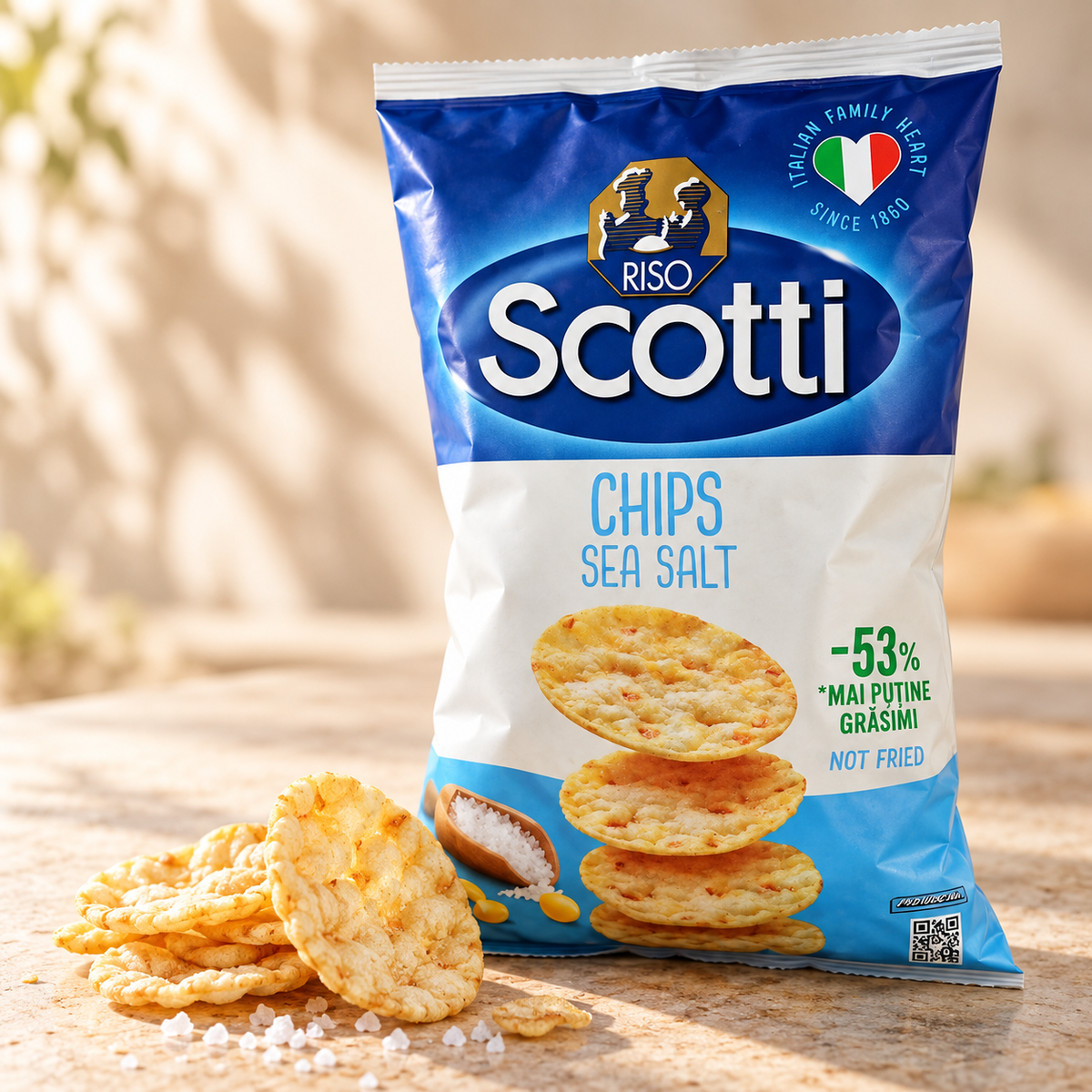 Riso Scotti – Chips de Orez cu Sare de Mare, 80 g